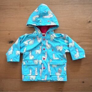 Hatley Baby Girls Rain Jacket - 12-18M Llama/Alpaca Rainbow Hearts